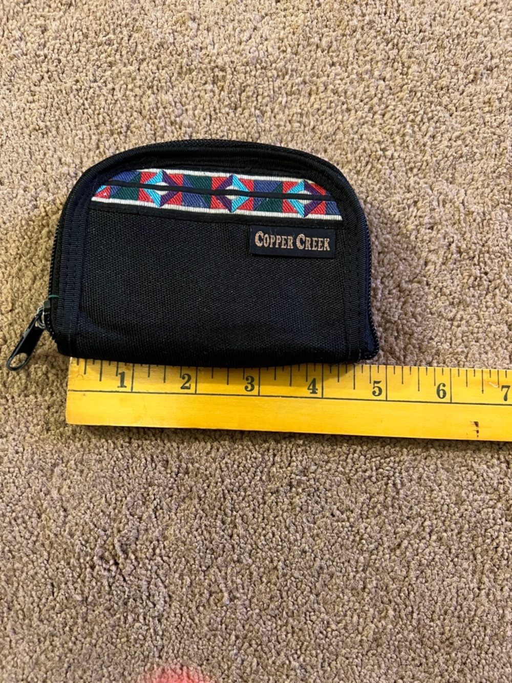 Black Compact Zip Wallet with Geometric Accent